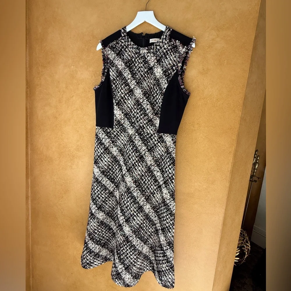Tory Burch Black and White Sheath Midi Dress
